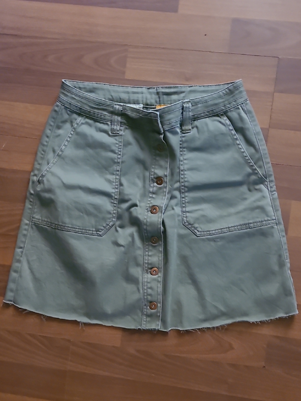 Pilcro Green Button-Front A-Line Skirt